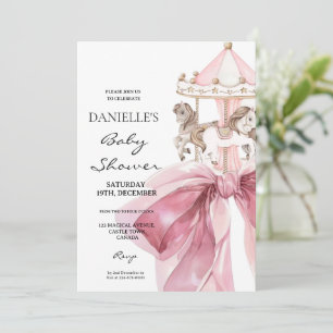 Cute Pink Bow ⎮Carousel Girl Baby Shower Invitation