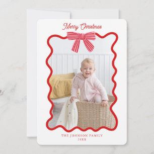 Cute Pink bow Christmas Photo frame Holiday Card