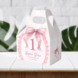 Cute Pink Bow Coquette 1st Birthday Favour Box