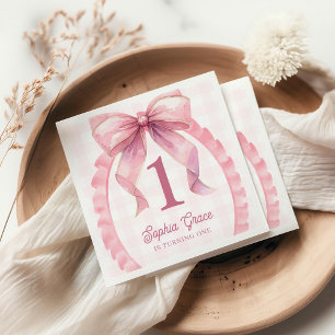 Cute Pink Bow Coquette 1st Birthday Napkin