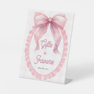 Cute Pink Bow Coquette 1st Birthday Pedestal Sign