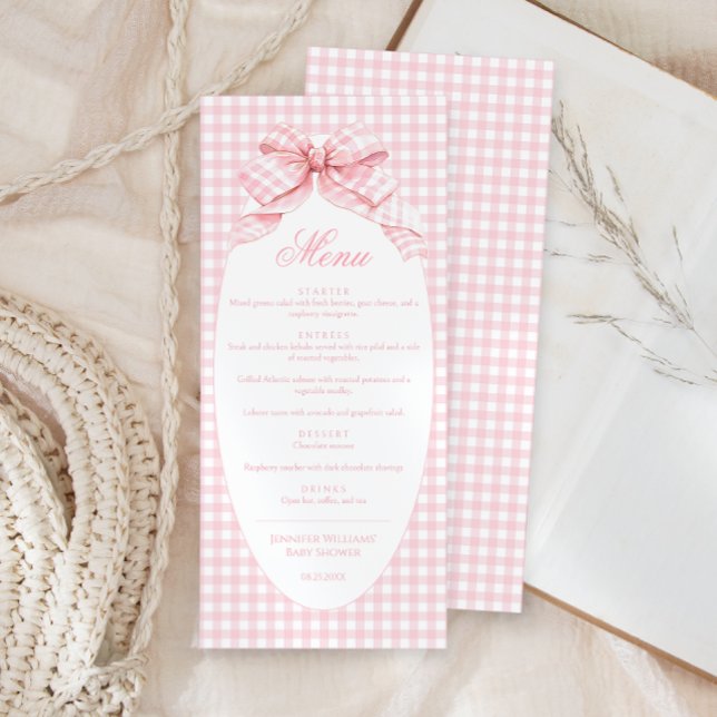 Cute Pink Bow Coquette Baby Girl Shower Menu (Creator Uploaded)