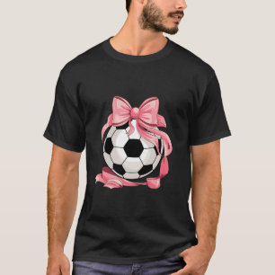 Cute Pink Bow Coquette Ball Soccer Girl Aesthetic T-Shirt