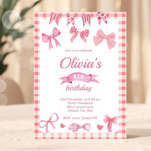 Cute Pink Bow Coquette Birthday Invitation