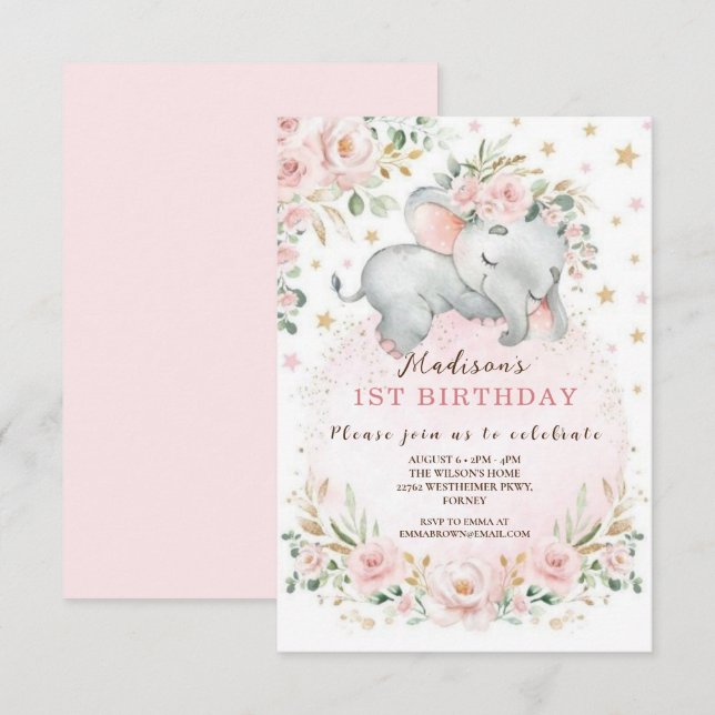 Cute Pink Bow Coquette first birthday Invitation (Front/Back)