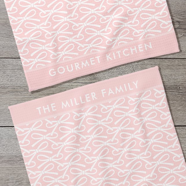 Cute Pink Bow Custom Name Kitchen Towels (Creator Uploaded)