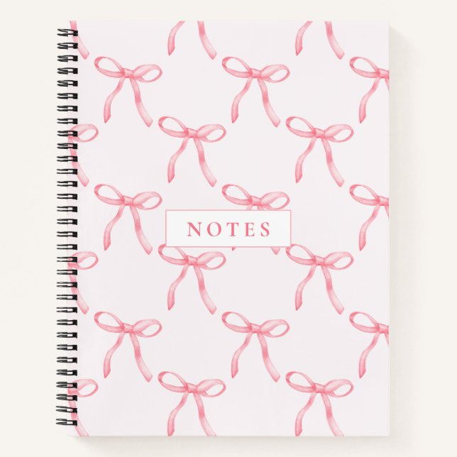 Cute Pink Bow Custom Name Spiral Notebook (Front)