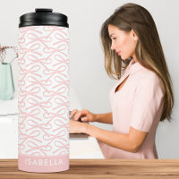 Cute Pink Bow Custom Name Thermal Tumbler