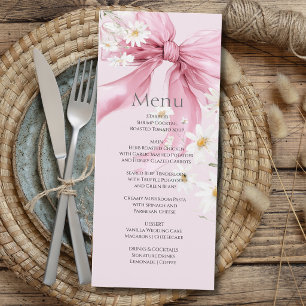 Cute Pink Bow Daisy Floral Custom Baby Shower Menu