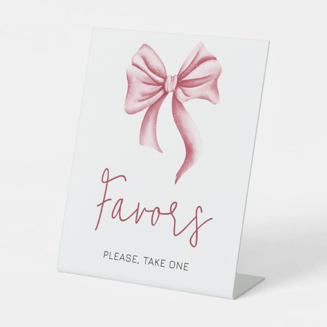 Cute Pink Bow Favour Gifts Pedestal Sign (Front)