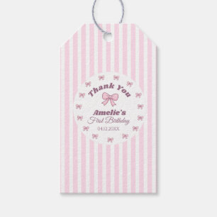 Cute Pink Bow First Birthday  Gift Tags