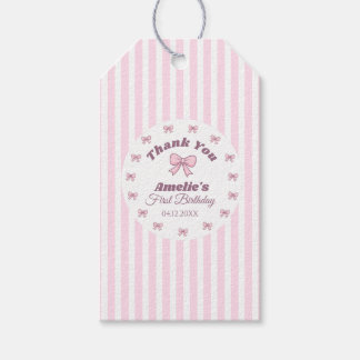 Cute Pink Bow First Birthday Gift Tags