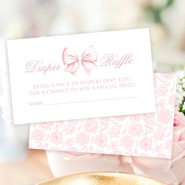 Cute pink bow floral baby shower diaper raffle enclosure card (Creator Uploaded)