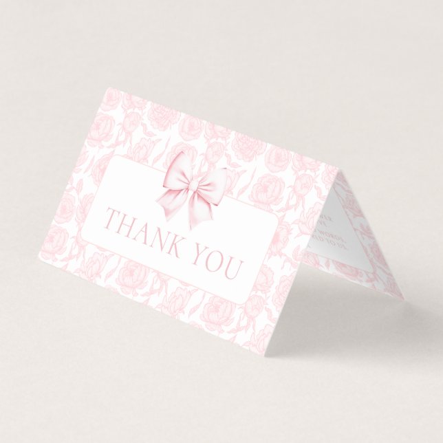 Cute pink bow floral baby shower thank you cards (Front)