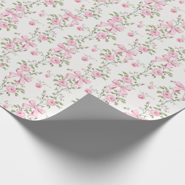 Cute Pink Bow Floral Coquette  Wrapping Paper (Corner)
