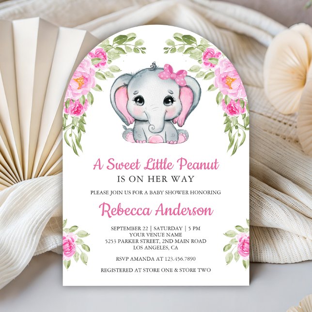 Cute Pink Bow Floral Elephant Baby Shower Invitation (Creator Uploaded)