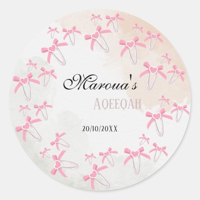 Cute Pink Bow for Baby Girl Events Editable Arch  Classic Round Sticker (Front)