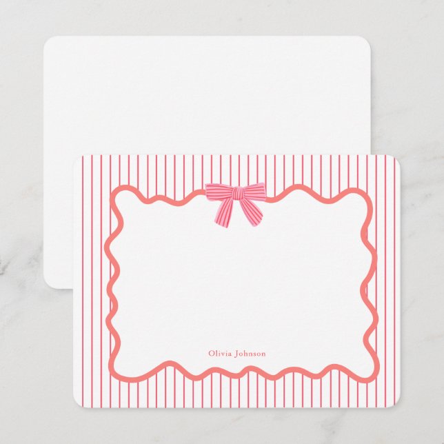 Cute pink bow frame girls thank you card (Front/Back)