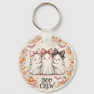 Cute Pink Bow Ghost BOO CREW Halloween Party Key Ring