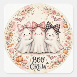Cute Pink Bow Ghost BOO CREW Halloween Party Square Sticker