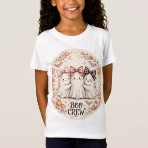 Cute Pink Bow Ghost BOO CREW Halloween Party T-Shirt