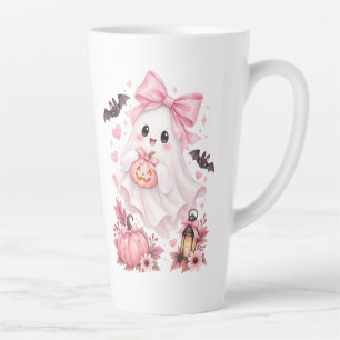 Cute Pink Bow Ghost Halloween Latte Mug