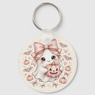 Cute Pink Bow Ghost Halloween Pumpkin Party ] Key Ring
