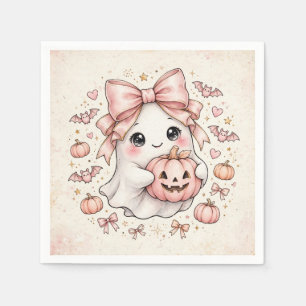 Cute Pink Bow Ghost Halloween Pumpkin Party ] Napkin