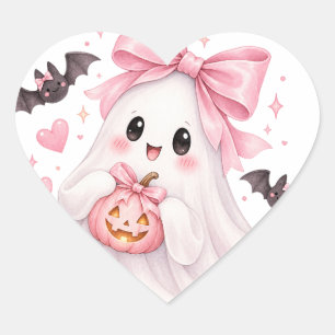 Cute Pink Bow Ghost Halloween Sticker