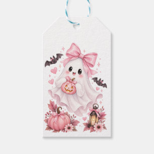 Cute Pink Bow Ghost Halloween Sticker Gift Tags