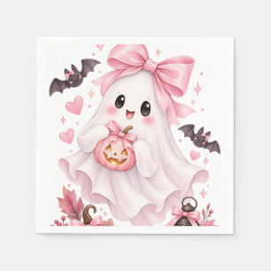Cute Pink Bow Ghost Halloween Sticker Napkin
