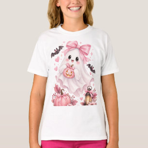 Cute Pink Bow Ghost Halloween Sticker T-Shirt