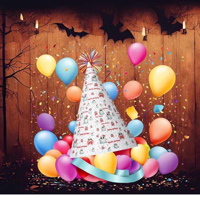 Cute Pink Bow Ghost Kids Birthday Party Hat (Creator Uploaded)