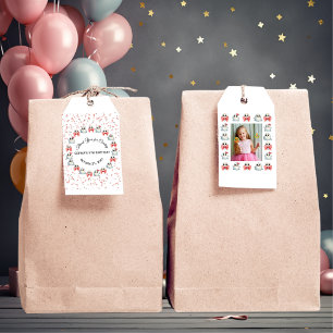 Cute Pink Bow Ghost Photo Birthday Thank You Gift Tags