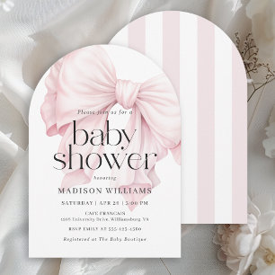 Cute Pink Bow Girl Baby Shower Invitation