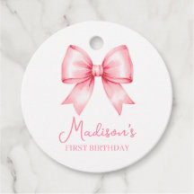 Cute Pink Bow Girl First Birthday