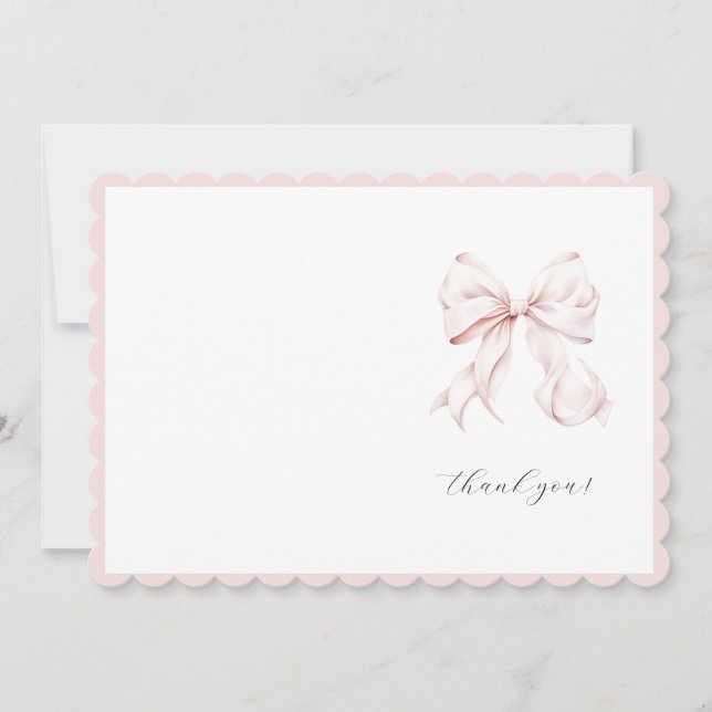 Cute Pink Bow Girl Thank You Card (Front)