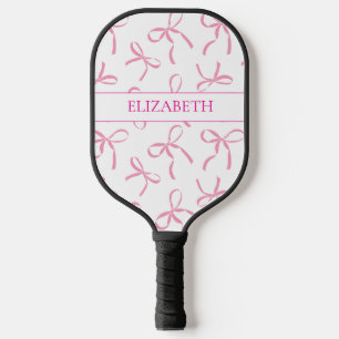 Cute Pink Bow Girly with Name Pickleball Paddle