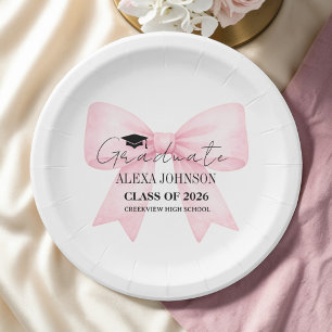 Cute Pink Bow Graduation Cap Graduate Paper Plate