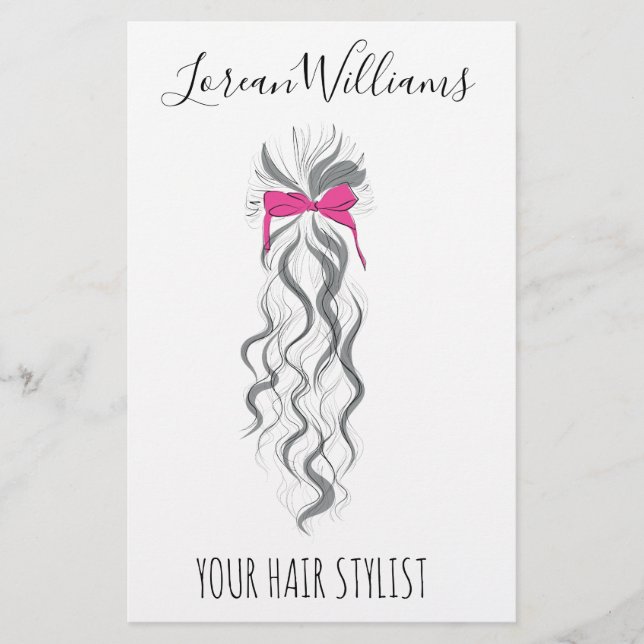 Cute Pink Bow Grey and White Braider Hair Styling  Flyer (Front)