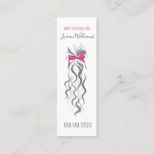 Cute Pink Bow Grey and White Braider Hair Styling  Mini Business Card (Front)