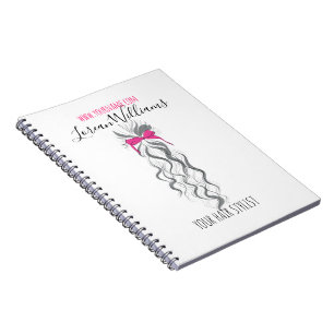 Cute Pink Bow Grey and White Braider Hair Styling  Notebook