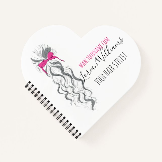 Cute Pink Bow Grey and White Braider Hair Styling  Notebook (Front)