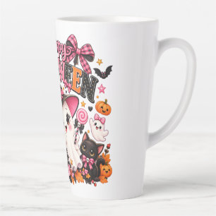 Cute Pink Bow Halloween Ghost Sticker Kawaii Wit Latte Mug