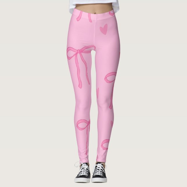 Cute Pink Bow & Heart Leggings (Front)