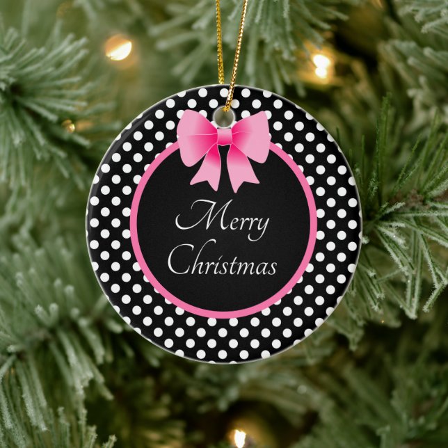 Cute Pink Bow Merry Christmas Ceramic Tree Decoration (Tree)