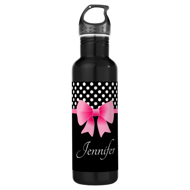Cute Pink Bow Name  710 Ml Water Bottle (Front)