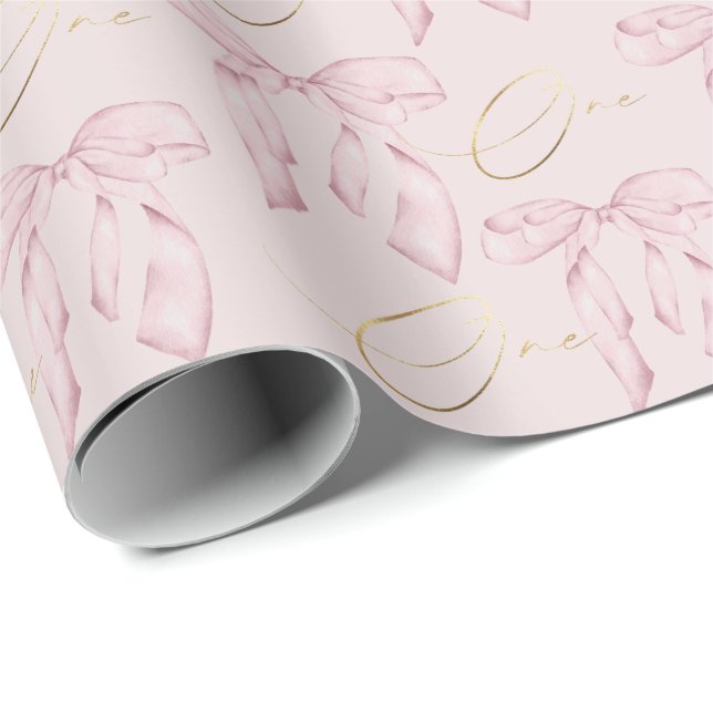 Cute Pink Bow One Wrapping Paper (Roll Corner)