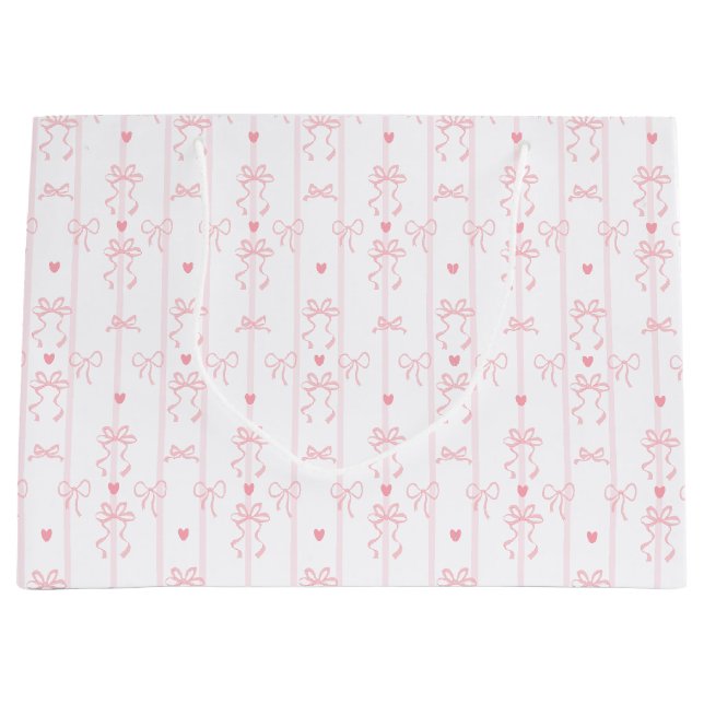 Cute Pink Bow Pattern | Coquette Aesthetic Large Gift Bag (Front)