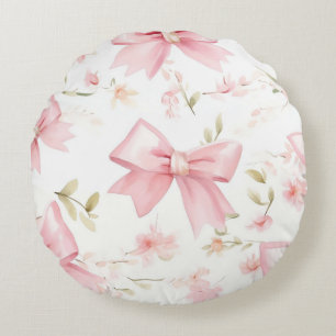 Cute pink bow pattern girls  round cushion
